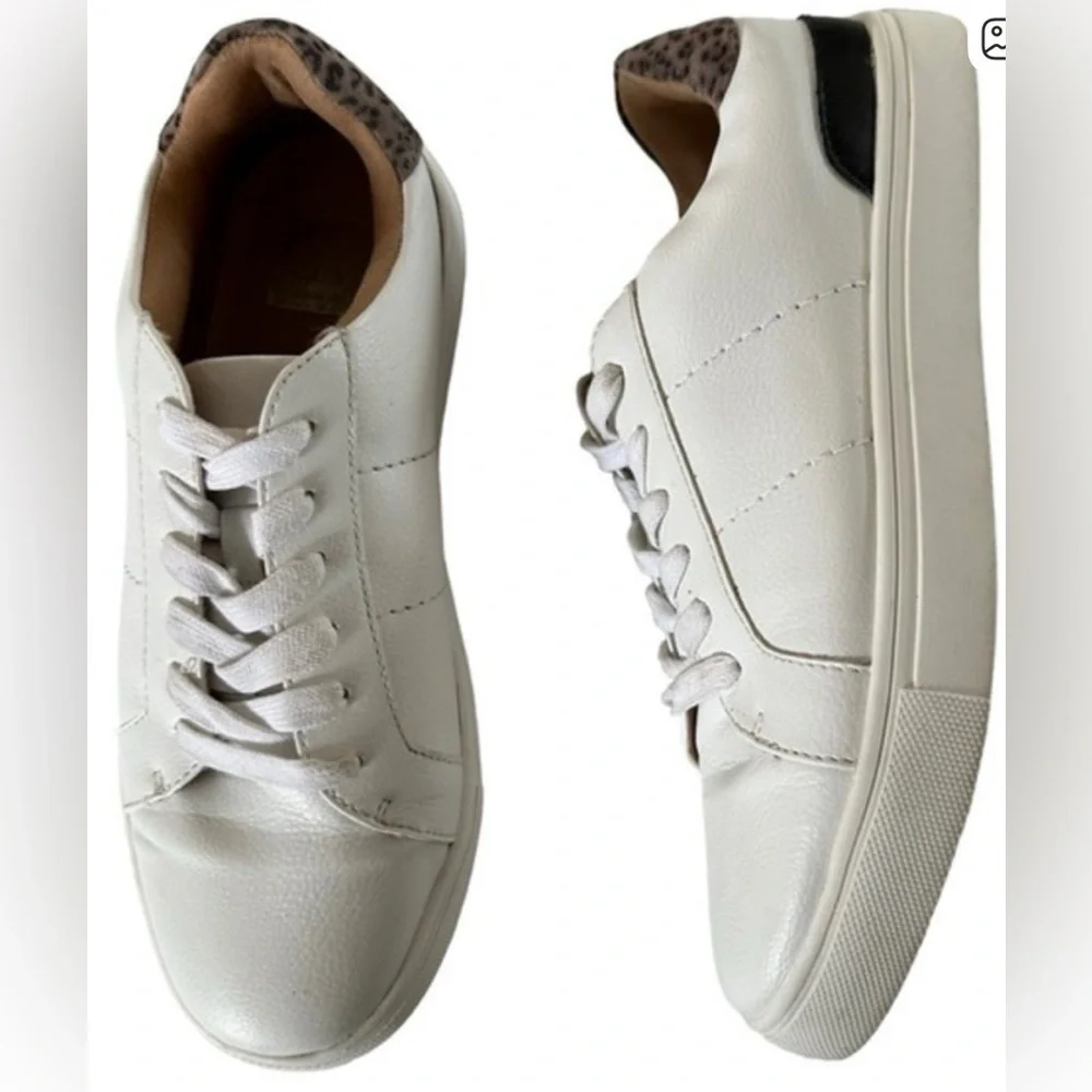 NWOT DV by Dolce Vita White Leather Sneakers with Animal Print Accent